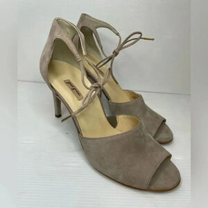 Paul Green Gray Taupe Ankle Tie Peep Toe Heels Size US 9.5 UK 7